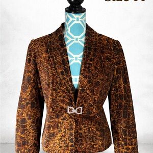 Vintage Nygard Collection Womens 14 Velvet Crocodile Print Blazer Jacket Brown